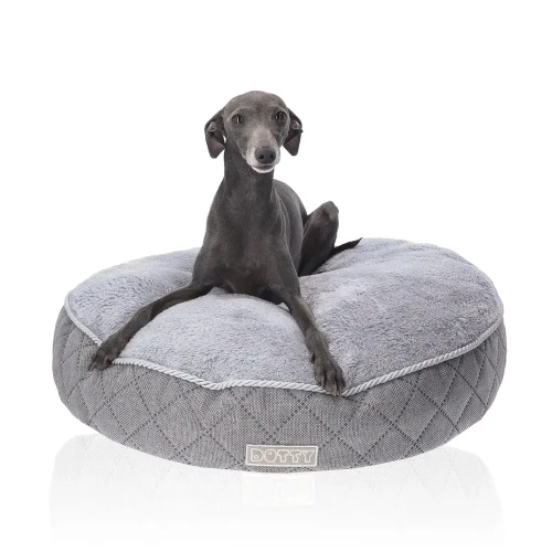 Legowisko poducha - miękka okrągła pufa - szary pikowany z szarym polarem minky.webp