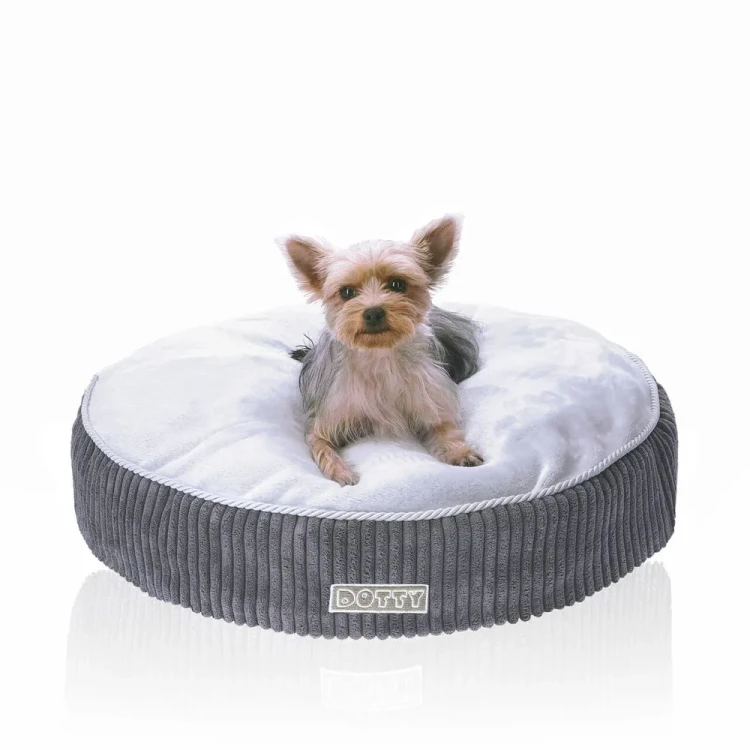 Legowisko poducha - miękka okrągła pufa - grafitowy sztruks z szarym polarem minky M.webp