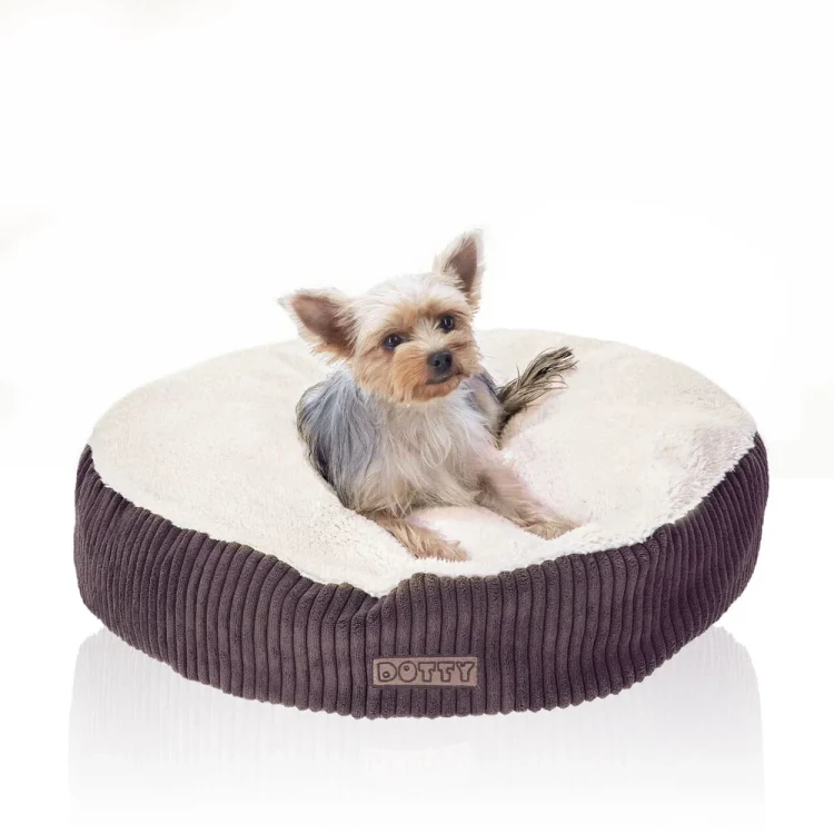 Legowisko poducha - miękka okrągła pufa - czekoladowy sztruks z kremowym barankiem M.webp