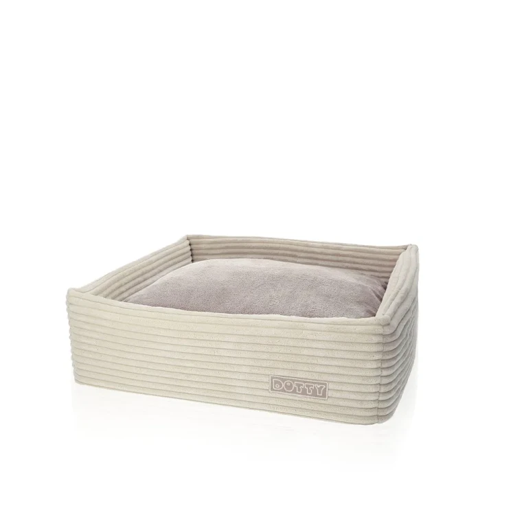 CUBE kwadratowe legowisko dla psa DOTTY - kolor kremowy sztruks