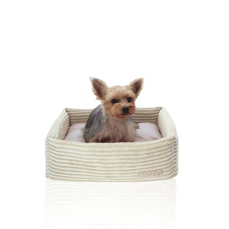 CUBE kwadratowe legowisko dla psa DOTTY - kolor kremowy sztruks