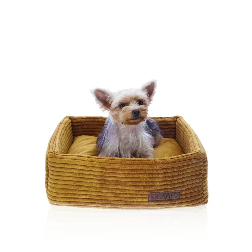 CUBE kwadratowe legowisko dla psa DOTTY - kolor musztardowy sztruks