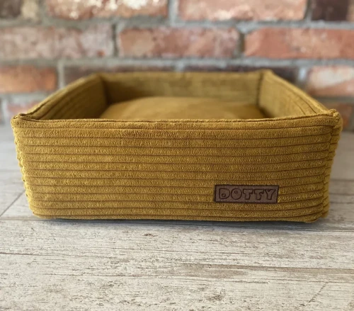 CUBE kwadratowe legowisko dla psa DOTTY - kolor musztardowy sztruks