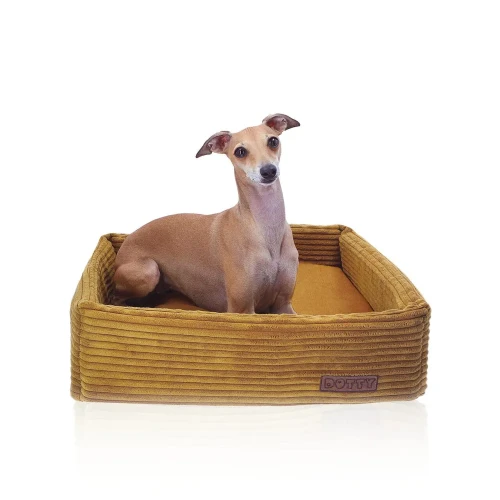 CUBE kwadratowe legowisko dla psa DOTTY - kolor musztardowy sztruks