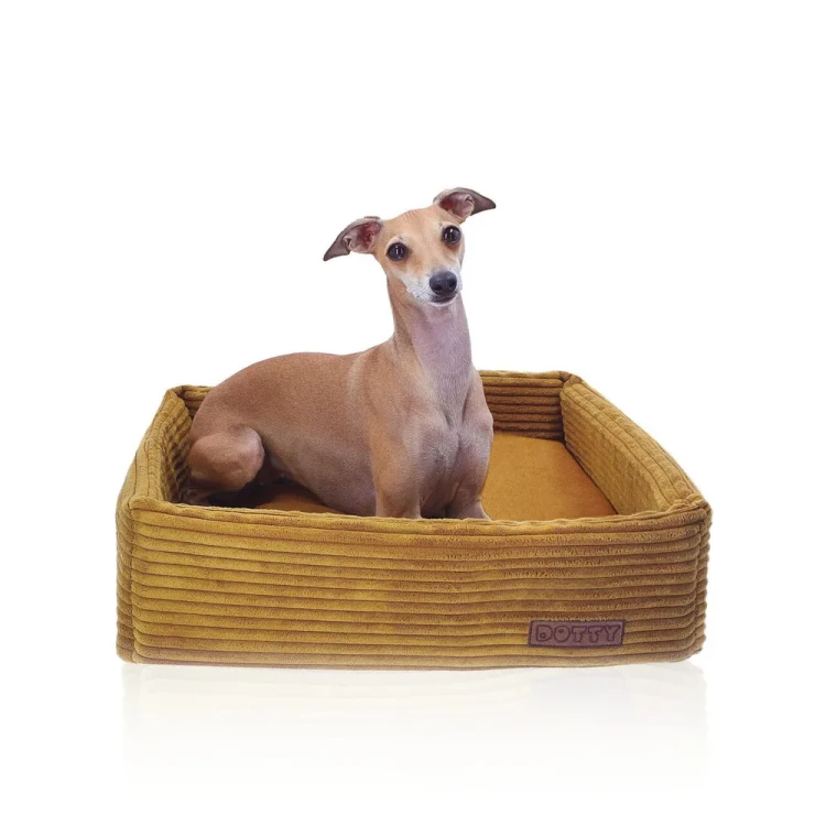 CUBE kwadratowe legowisko dla psa DOTTY - kolor musztardowy sztruks