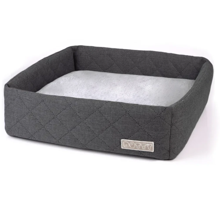 CUBE kwadratowe legowisko dla psa DOTTY - grafitowe pikowane z polarową poduszką