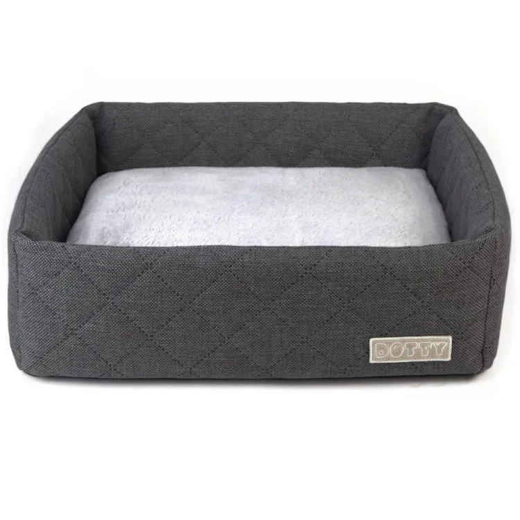 CUBE kwadratowe legowisko dla psa DOTTY - grafitowe pikowane z polarową poduszką