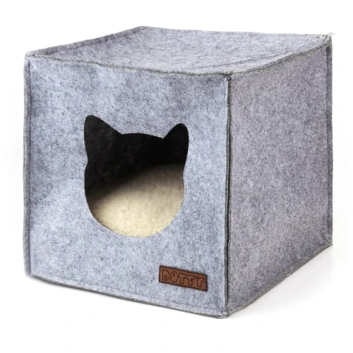 Filcowa budka dla kota DOTTY - szara - do regału KALLAX 1.webp