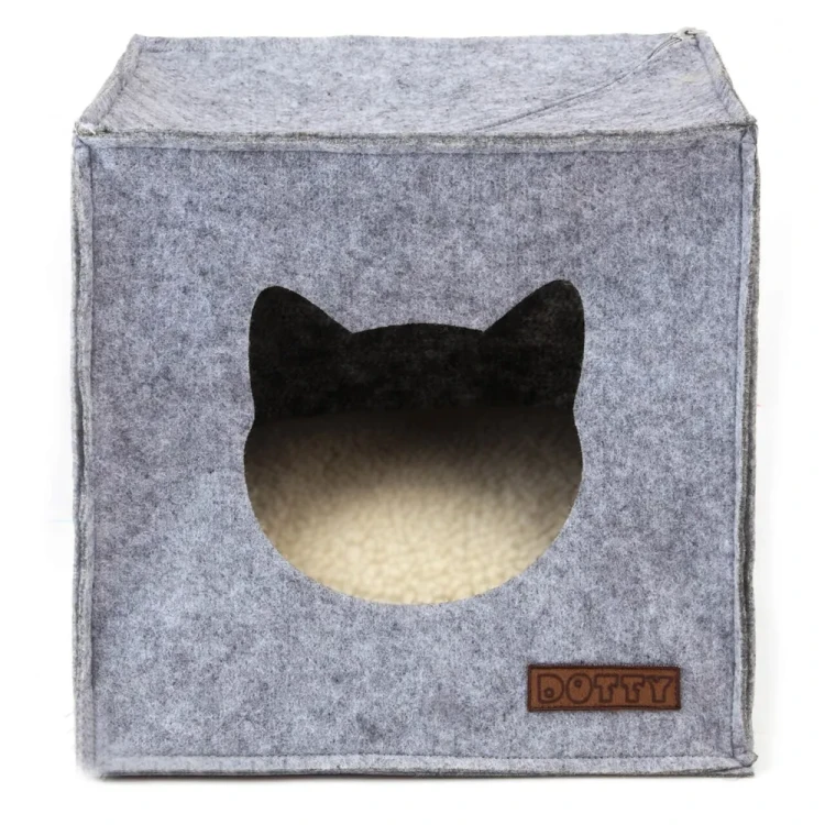 Filcowa budka dla kota DOTTY - szara - do regału KALLAX 2.webp