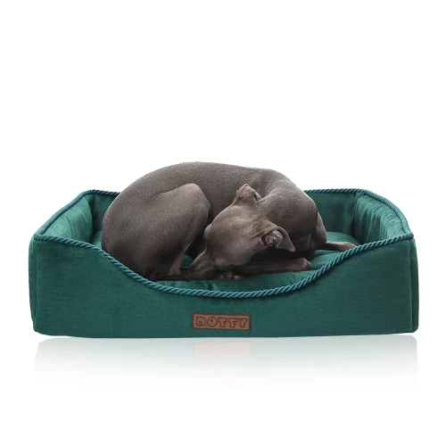 Legowisko dla psa DOTTY prostokątne posłanie PREMIUM - zielony welur