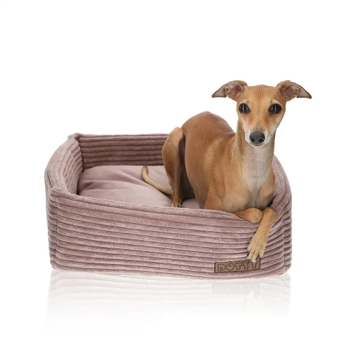 Sztruksowa kanapa dla psa CUBE - kolor pudrowy róż