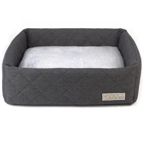 CUBE kwadratowe legowisko dla psa DOTTY - grafitowe pikowane z polarową poduszką