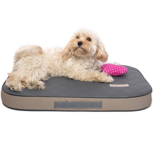 Wodoodporny materac ortopedyczny dla psa - ekoskóra, grafitowo-beżowy