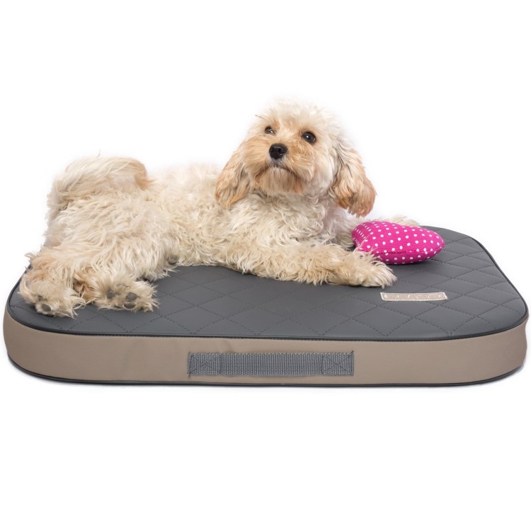 Wodoodporny materac ortopedyczny dla psa - ekoskóra, grafitowo-beżowy