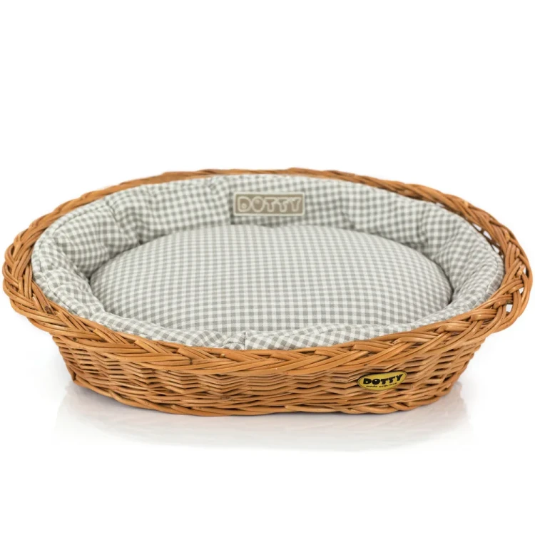 Legowisko  koszyk wiklinowy  beżowa kratka