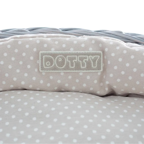 Legowisko  koszyk szary  beżowy w białe groszki 1.webp