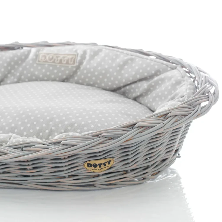 Legowisko dla kota  koszyk szary  szary w białe groszki1.webp