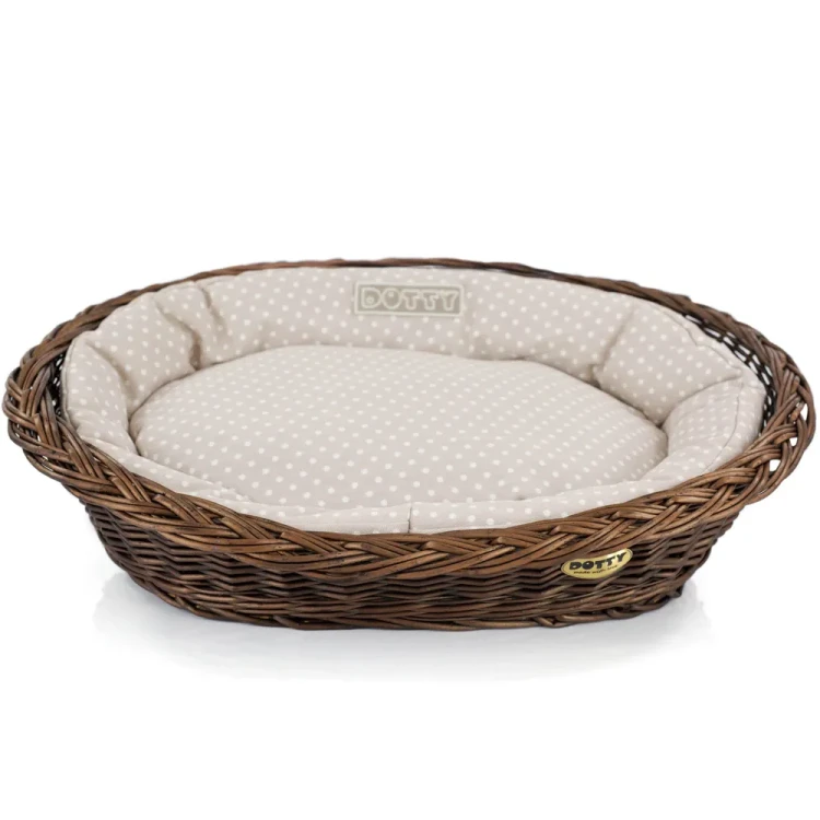 Legowisko  koszyk brązowy  beżowy w białe groszki