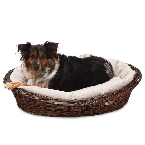 Legowisko  koszyk brązowy  beżowy w białe groszki