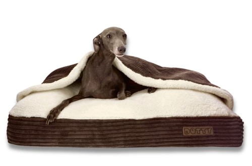 Legowisko norka premium - posłanie z kocykiem - wzór czekoladowy sztruks z kremowym barankiem