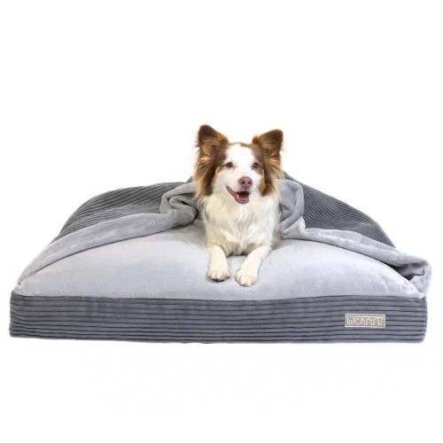 Legowisko norka premium - posłanie z kocykiem - grafitowy sztruks z szarym polarkiem minky