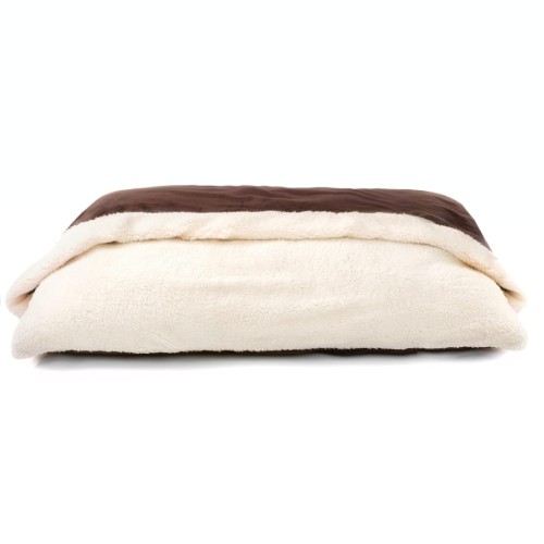 Legowisko norka poducha - posłanie z kocykiem - wzór welur brąz o z kremowym polarkiem minky