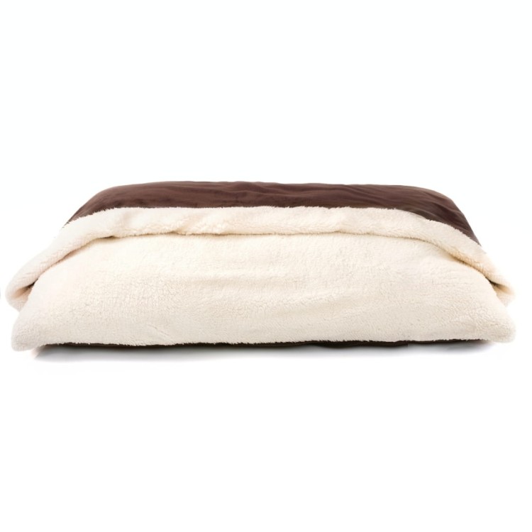 Legowisko norka poducha - posłanie z kocykiem - wzór welur brąz o z kremowym polarkiem minky