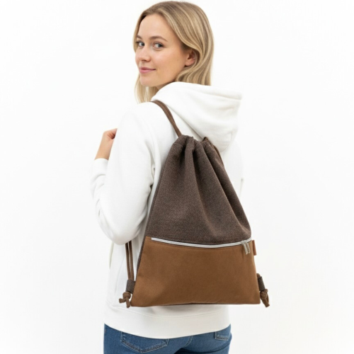 Workoplecak DOTTY - brązowy z zamszową kieszonką