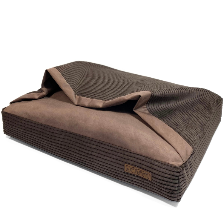 Legowisko norka ortopedyczna - wzór brązowy sztruks z welurem