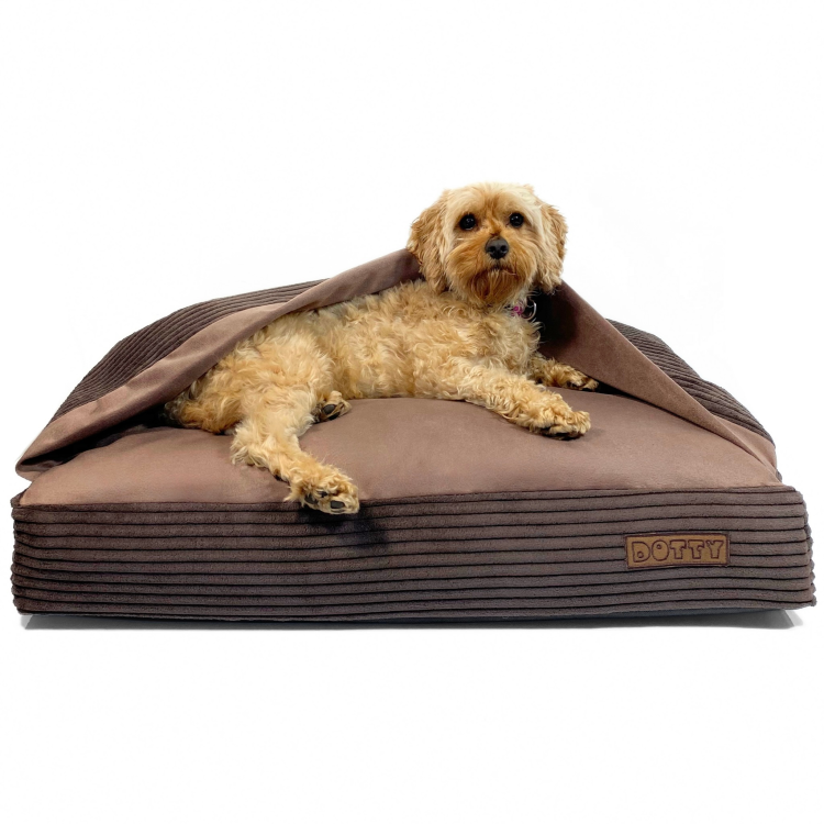 Legowisko norka ortopedyczna - wzór brązowy sztruks z welurem