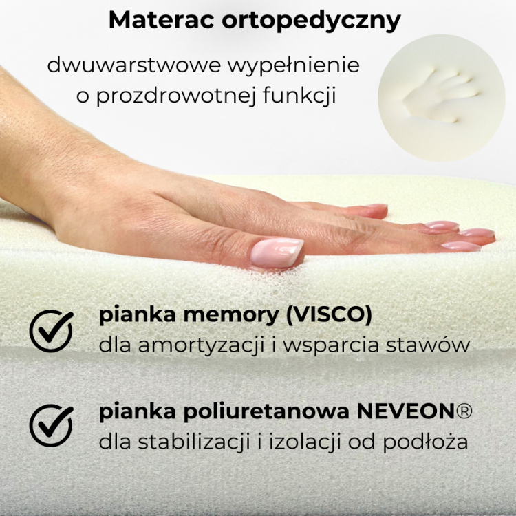Materac ortopedyczny dla dużego psa XXL - DOTTY - pikowany grafitowy